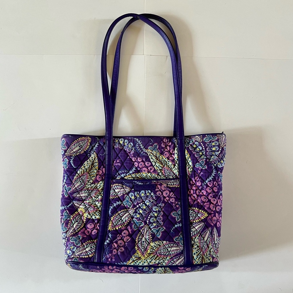 Vera Bradley Batik Leaves Essential Shoulder Tote Purse Bag Quilted Purple